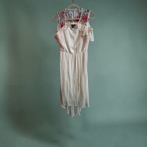 AGB White High-Low Dress with Pink Floral Yoke
